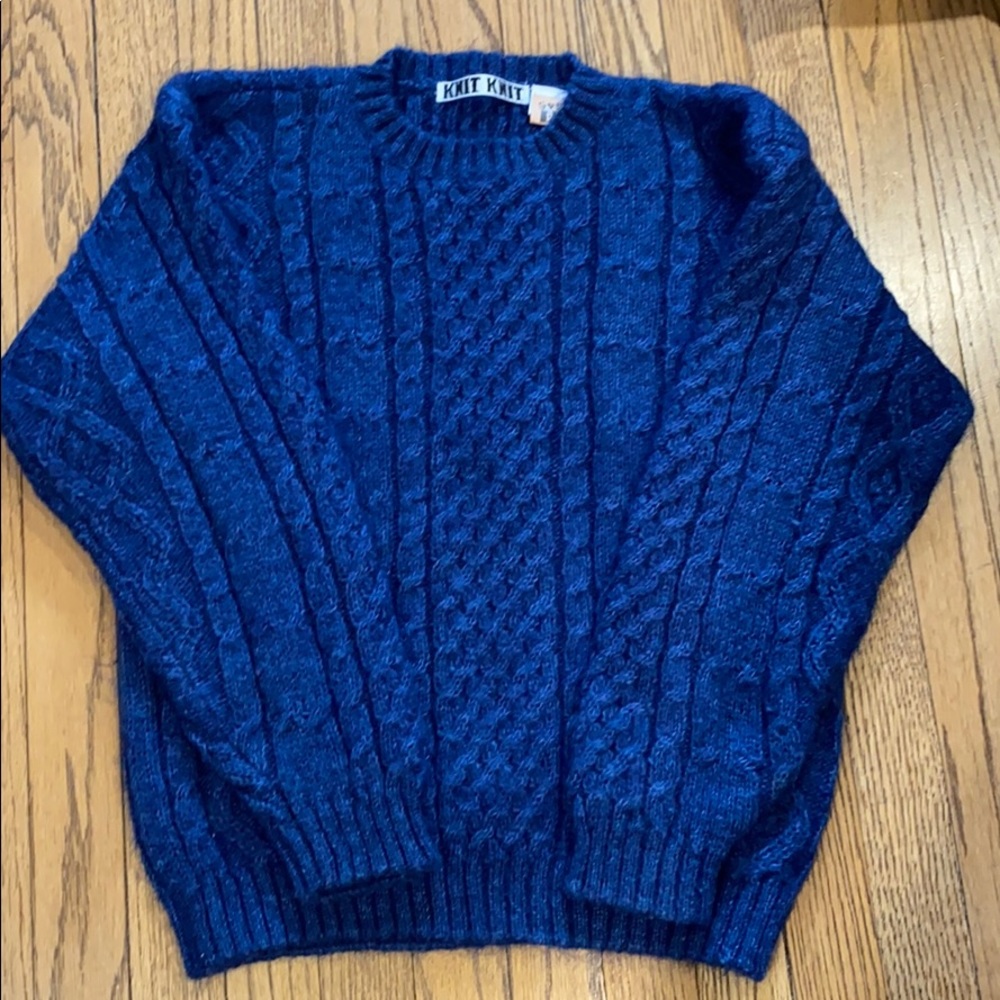 Blue cable mohair and wool sweater